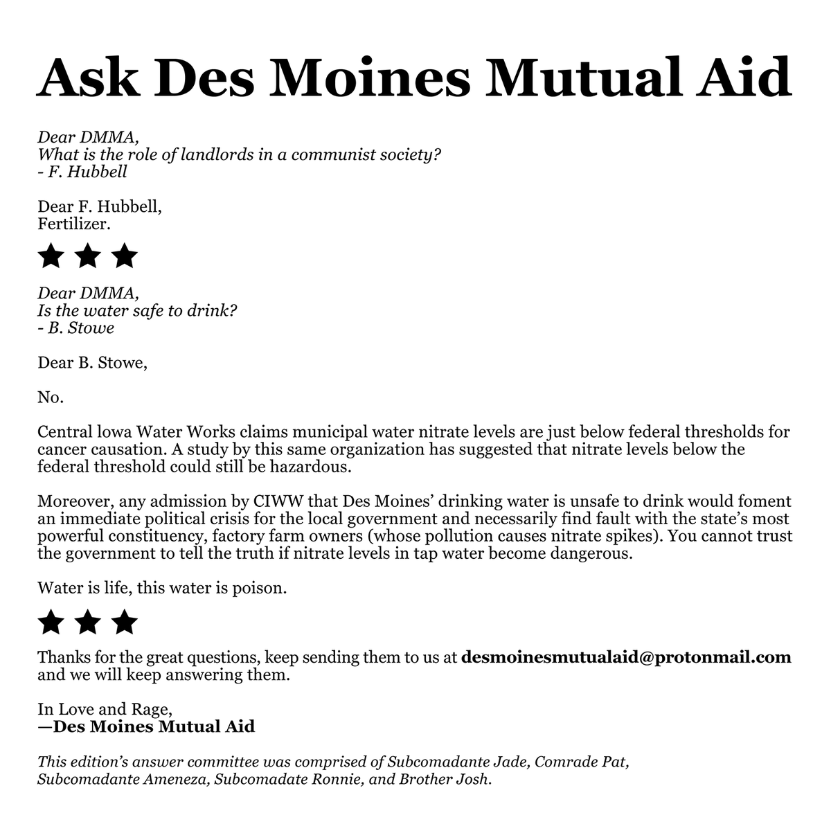 The July issue features little cuties on stale but deadly propaganda, the role of AI in the anticapitalist struggle, a new edition of our sketchy advice column, why we should adopt drones amongst our weapons, the 26 July Movement, and So You Went to a Protest, Now What?
1/2