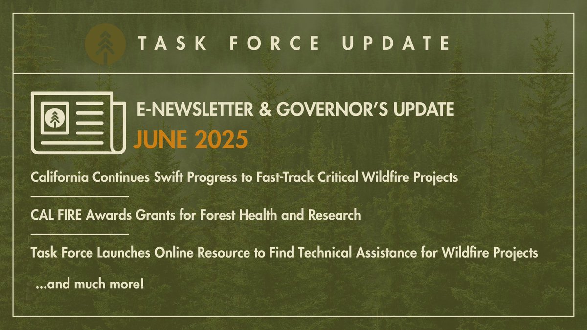 CAwildfireTF's tweet image. Check out our June e-newsletter! 24 wildfire projects fast-tracked, $78M in CAL FIRE grants, new technical assistance map, and more. Read here: bit.ly/TF-enews-0625