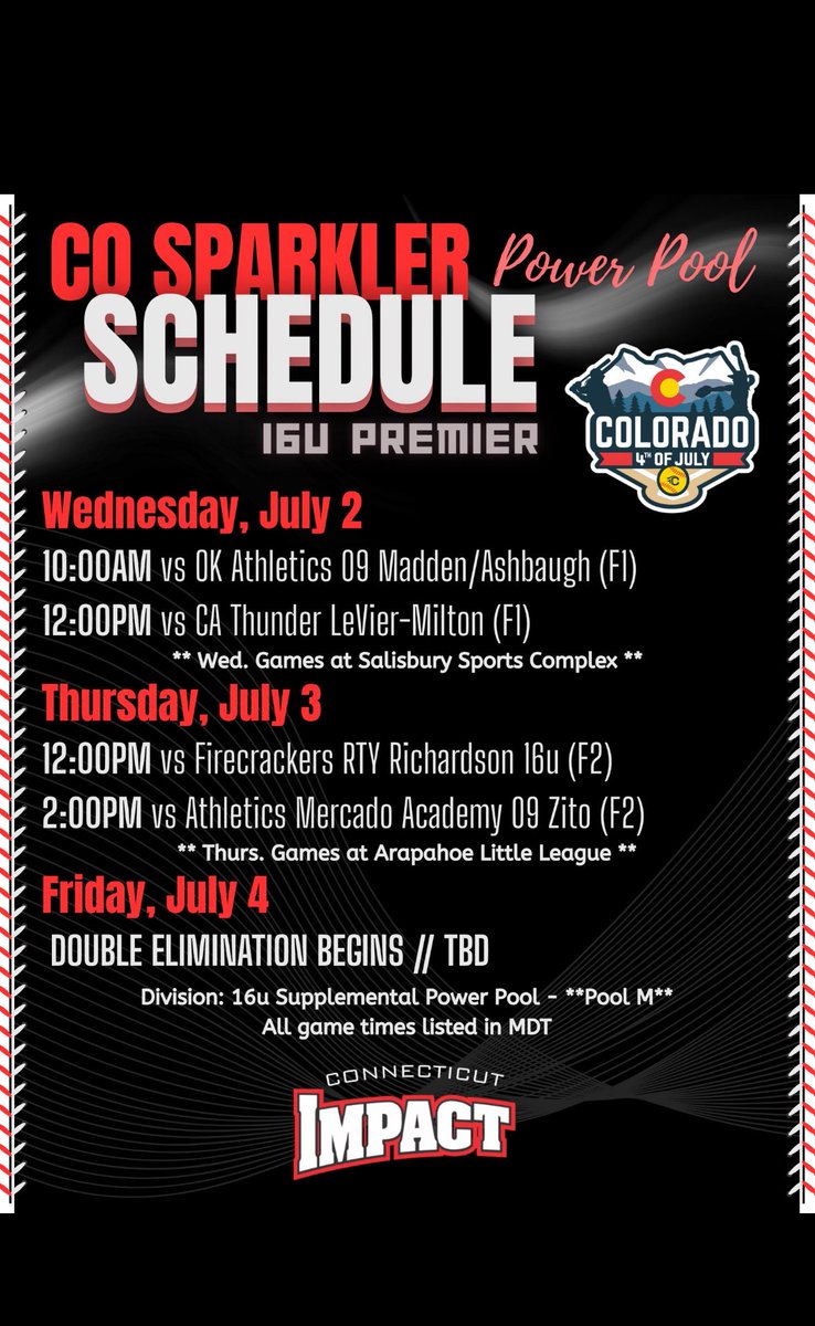 Come check out <a href="/CTImpact16U_P/">CT Impact 16U Premier</a> in Colorado this week! Great 2-0 start today