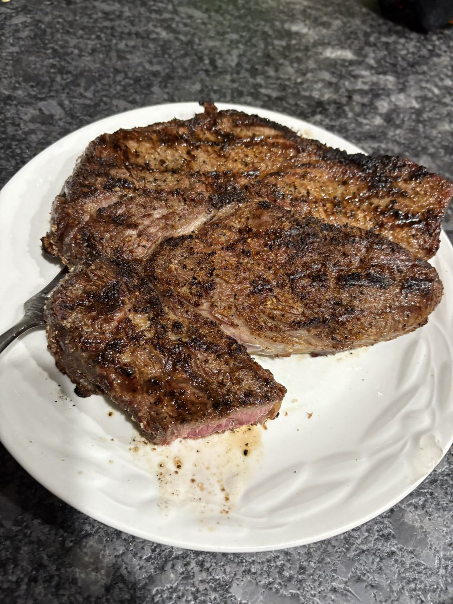 Call me crazy… But if you think steak prices are high look for a THIN chuck roast and cook it like a thick steak 🥩. This big boy was $5.99 a pound and is fantastic. 
Not sure why more people don’t do this.