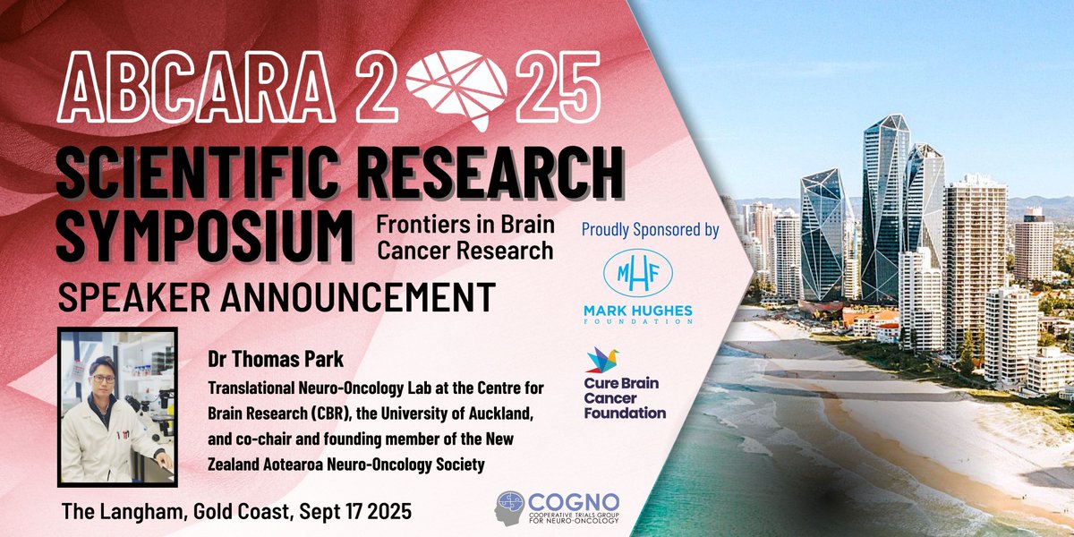 Announcing our next plenary speaker for the ABCARA 2025 Symposium, Dr Thomas Park from New Zealand. The program is building - head to abcara.com to register and submit your Abstract. Proudly sponsored by <a href="/MarkHughesFdn/">MarkHughesFoundation</a>  and <a href="/braincancer_AU/">Cure Brain Cancer</a>