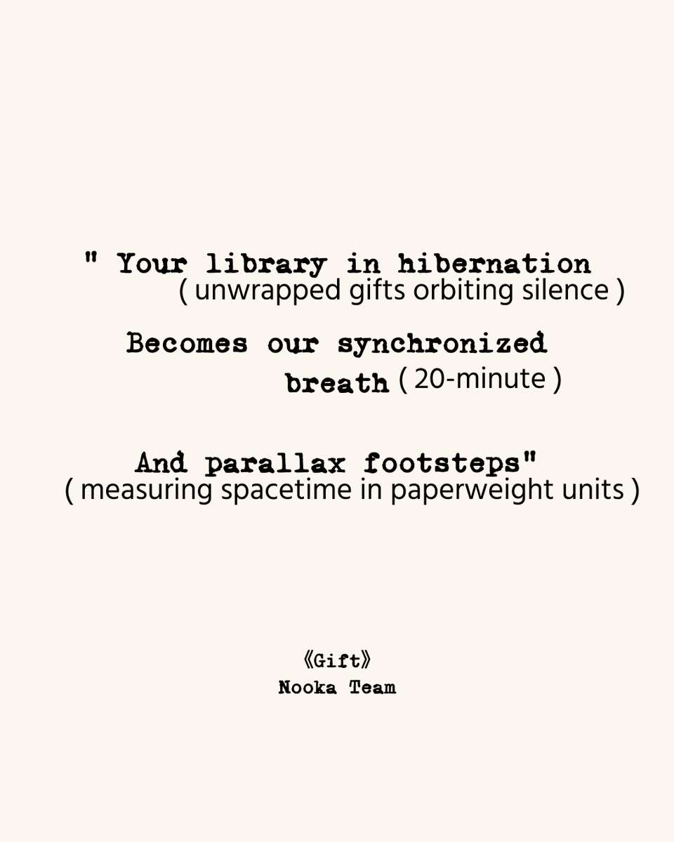 NookaApp's tweet photo. Your library isn’t asleep.
It’s breathing in 20-minute rhythms.
A poem from the Nooka Team — Gift 🎧

#Nooka
#Nookaapp
#thoughtprovoking
#audiobook
#originalpoetry
#booklover 
#audiobooks 
#Tech 
#EdTech 
#AI
#booktwt https://t.co/df67A6QlMU