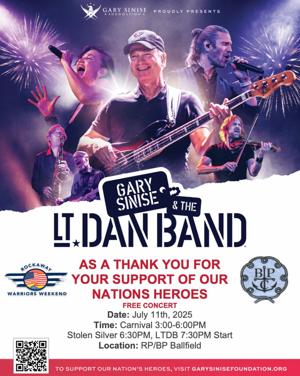 GarySinise's tweet image. I’m so excited to share that I’ll be playing at the Rockaway Warriors Weekend with my Lt. Dan Band on July 11! This show is open to the public, and I’d love to see you there.
This community was deeply impacted by 9/11, and I’m honored to bring some gratitude, and a whole bunch…