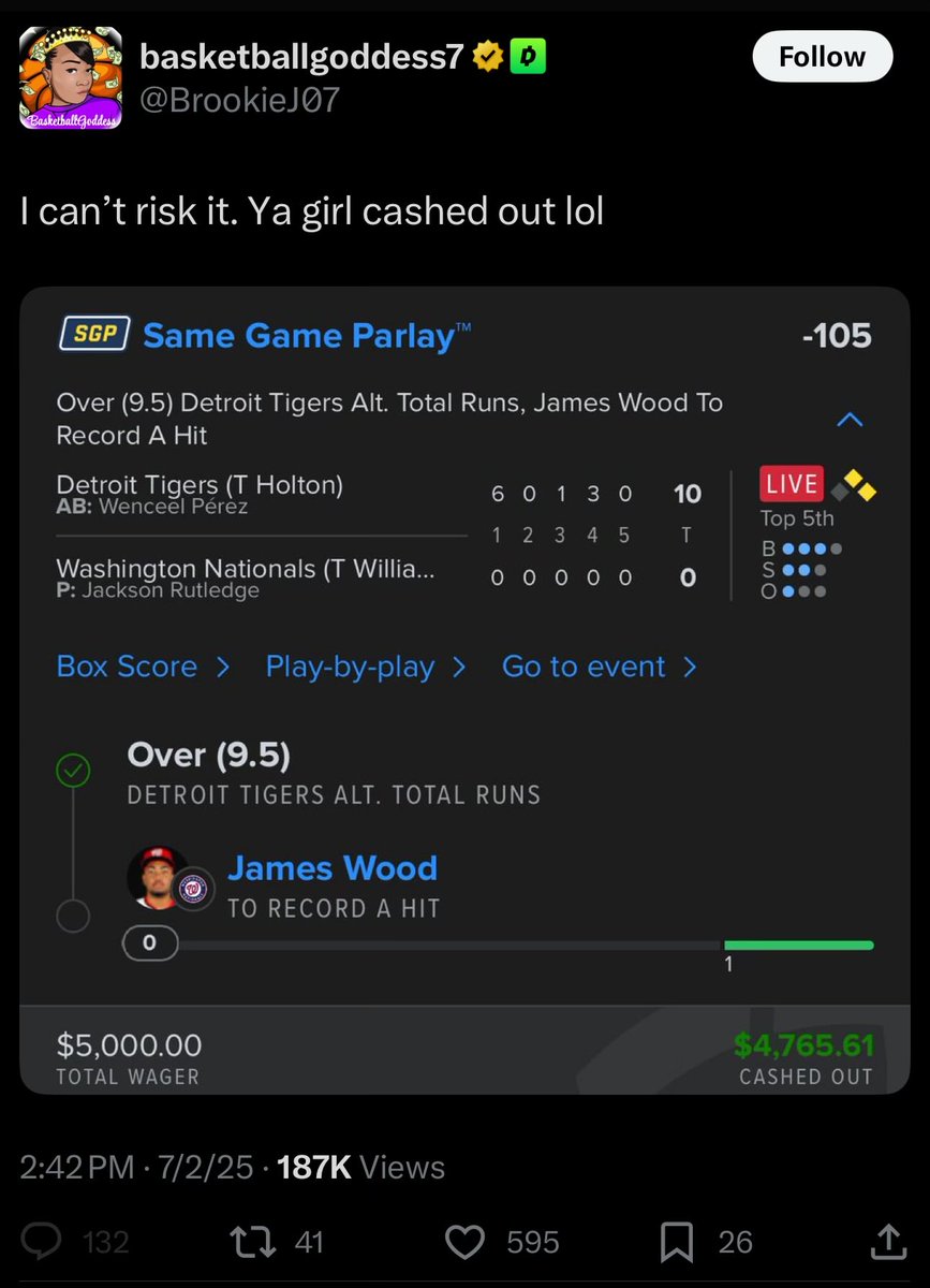 Quite possibly the worst cash out I’ve ever seen 

5th inning cash out for a $235 loss after already hitting the Tigers alt 9.5 runs