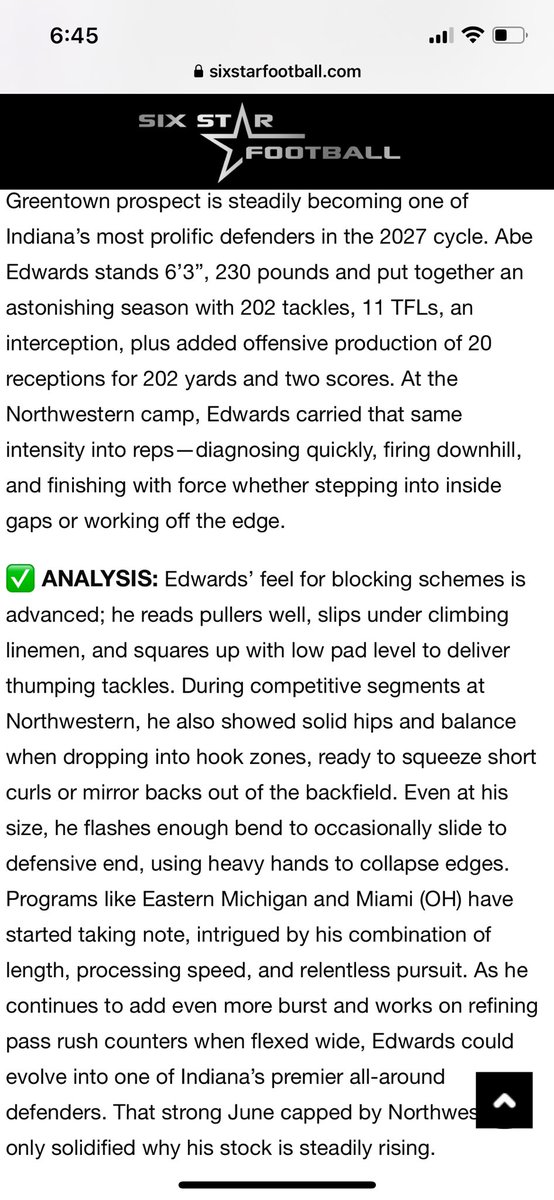 Thank you <a href="/sixstarfootball/">Six Star Football | PLUS+</a> for the write up from the <a href="/NUFBFamily/">Northwestern Football</a> camp.
<a href="/Bryan_Ault/">Bryan Ault - Midwest Scout</a> <a href="/247Sports/">247Sports</a> <a href="/IndianaPreps/">Indiana Preps</a> <a href="/PrepRedzoneIN/">Prep Redzone Indiana</a> <a href="/sixstarfootball/">Six Star Football | PLUS+</a> <a href="/Coach_PatKuntz/">Coach Pat Kuntz</a> <a href="/CoachTee34/">Kasey Teegardin</a> <a href="/CoachBrechin/">Bill Brechin</a> <a href="/vkehres/">Vince Kehres</a> <a href="/Coach_McGarigle/">Tim McGarigle</a> <a href="/coachcobwhite/">Jacob White</a> <a href="/Coach_Etheridge/">Harold Etheridge</a> <a href="/bradodom/">Coach B.O.</a> <a href="/CoachBenNeedham/">Ben Needham</a>