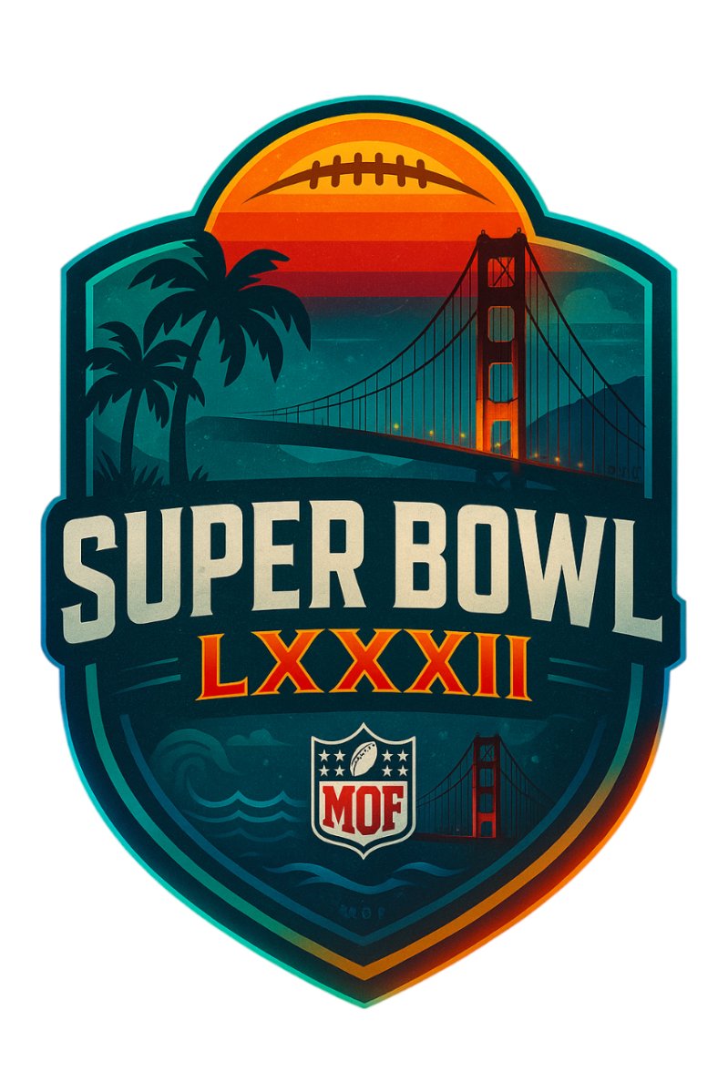 MOF Bleacher Report (@mof_bleacher) on Twitter photo 🚨 OFFICIAL REVEAL 🚨
The wait is over. Introducing the MOF Super Bowl LXXXII logo! 🏆🌉
Inspired by the city by the bay — the Golden Gate, palm trees, and a sunset shaped like a football 🔥
San Francisco, get ready. #MOFSBLXXXII #MOFHistory #BayAreaBound 🟢⚪🔴
<a href="/NeonSportz/">NeonSportz</a> 🚨 OFFICIAL REVEAL 🚨
The wait is over. Introducing the MOF Super Bowl LXXXII logo! 🏆🌉
Inspired by the city by the bay — the Golden Gate, palm trees, and a sunset shaped like a football 🔥
San Francisco, get ready. #MOFSBLXXXII #MOFHistory #BayAreaBound 🟢⚪🔴
<a href="/NeonSportz/">NeonSportz</a>
