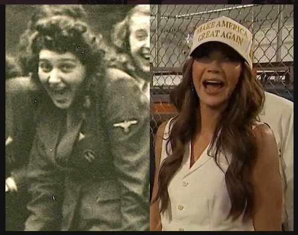 Throwback pic of a Kristi Noem ancestor (a guard at Auschwitz) and Kristi herself at her own modern 'auschwitz'.....?