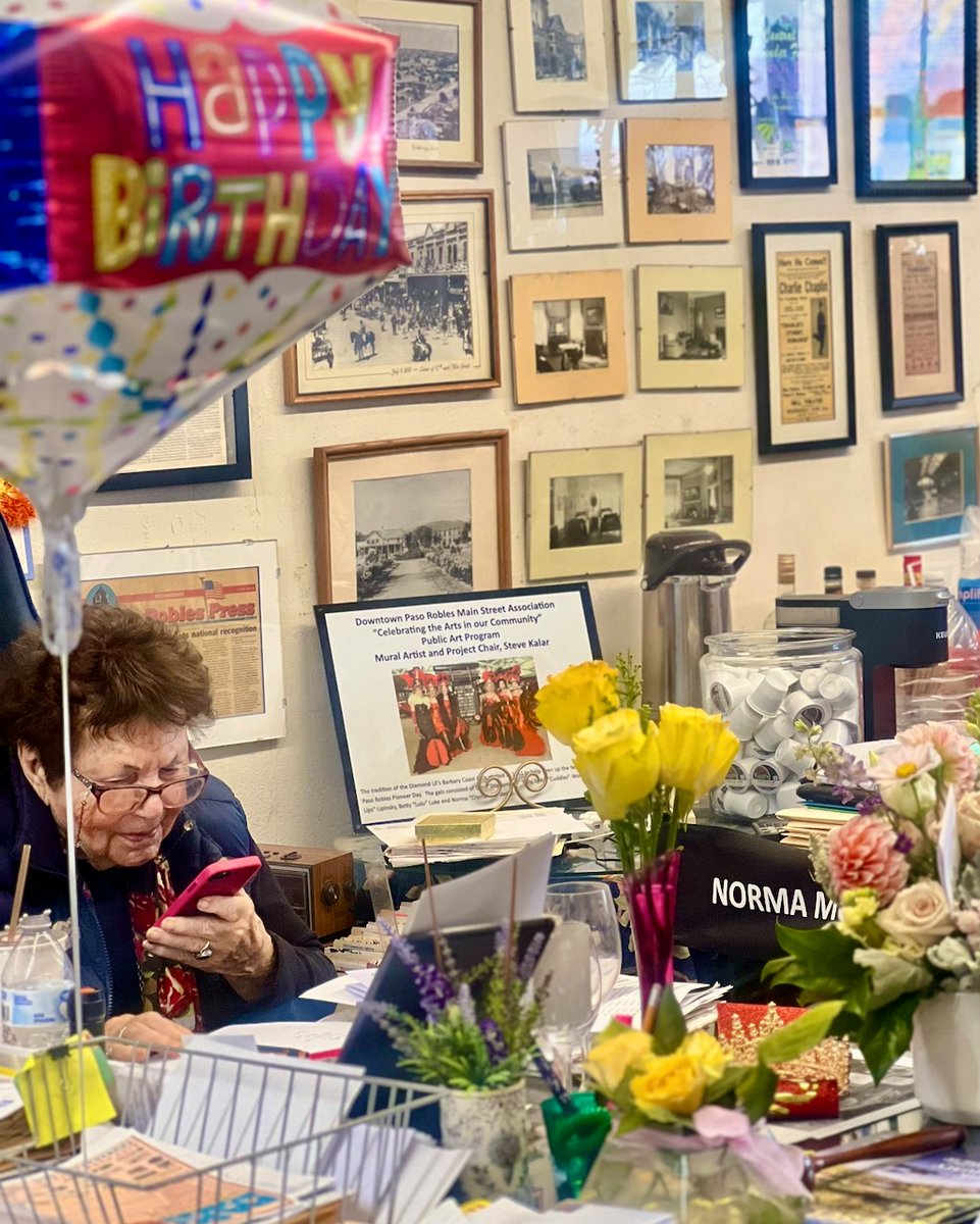 PRMainStreet's tweet photo. 🎉Happy Birthday to Norma Moye, Director of the Paso Robles Main Street Association!  Yes... she is 92! https://t.co/y45szMyTYa