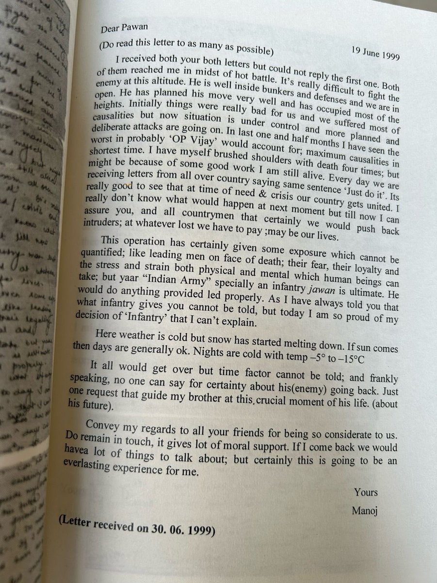 Pawanoct's tweet photo. @upsainians @myogiadityanath @rashtrapatibhvn @PMOIndia @SpokespersonMoD Last letter from Kargil…By Capt Manoj Kr Pandey PVC 🙏🙏💐 https://t.co/7yhGkIheqz