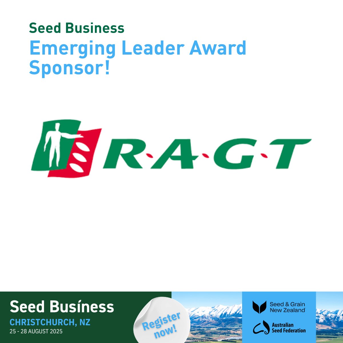 Australian Seed Federation (@ausseedfed) on Twitter photo Seed Business 2025 is around the corner!
Thanks to <a href="/RAGTAU/">RAGT - Australia</a>, the proud Emerging Leader Award Sponsor 🌱
Secure your spot: eventbookings.com/b/event/seed-b… Seed Business 2025 is around the corner!
Thanks to <a href="/RAGTAU/">RAGT - Australia</a>, the proud Emerging Leader Award Sponsor 🌱
Secure your spot: eventbookings.com/b/event/seed-b…