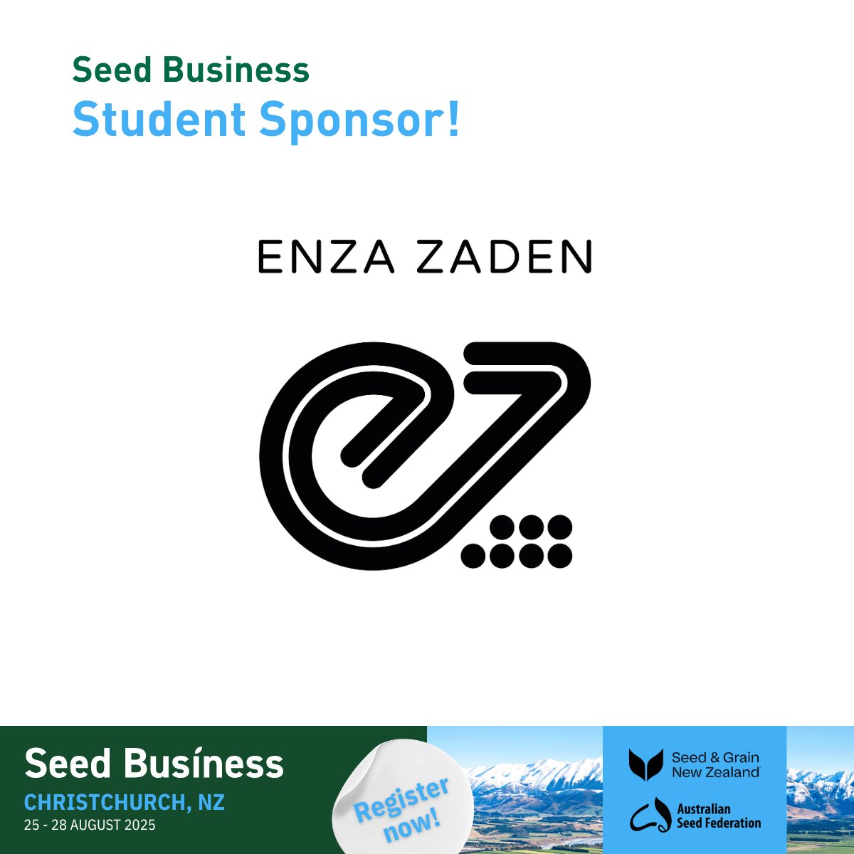 Australian Seed Federation (@ausseedfed) on Twitter photo A big thank you to <a href="/enzazaden/">Enza Zaden</a>, the proud Student Sponsor of #SeedBusiness2025! 🌾
Let’s grow together: eventbookings.com/b/event/seed-b… A big thank you to <a href="/enzazaden/">Enza Zaden</a>, the proud Student Sponsor of #SeedBusiness2025! 🌾
Let’s grow together: eventbookings.com/b/event/seed-b…