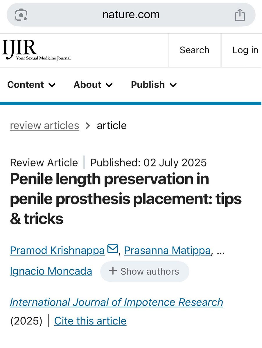 Surgeons should be aware of various penile length preservation strategies during penile implant surgery . To know more, read our article , published today in International Journal of Impotence Research (IJIR). <a href="/yoursexmedjour/">IJIR: Your Sexual Medicine Journal</a> #penileimplant 
lnkd.in/gTtYRrwR