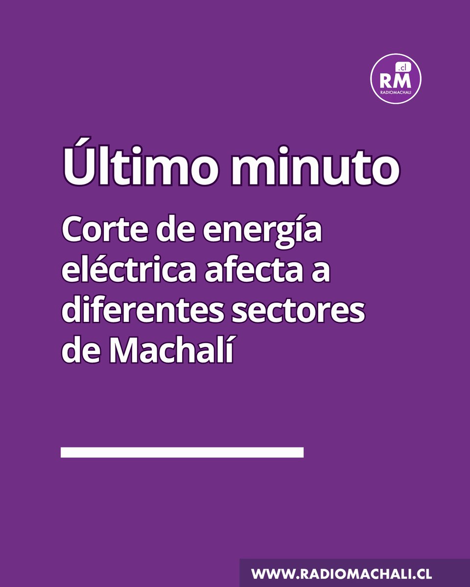 Un corte de energía eléctrica afecta a diferentes sectores de #Machalí. 
Hasta el momento, se desconocen las causas de la suspensión en el suministro. 

¿En qué sector no hay luz? 💡

En desarrollo. 

#RadioMachalí #SomosLocales