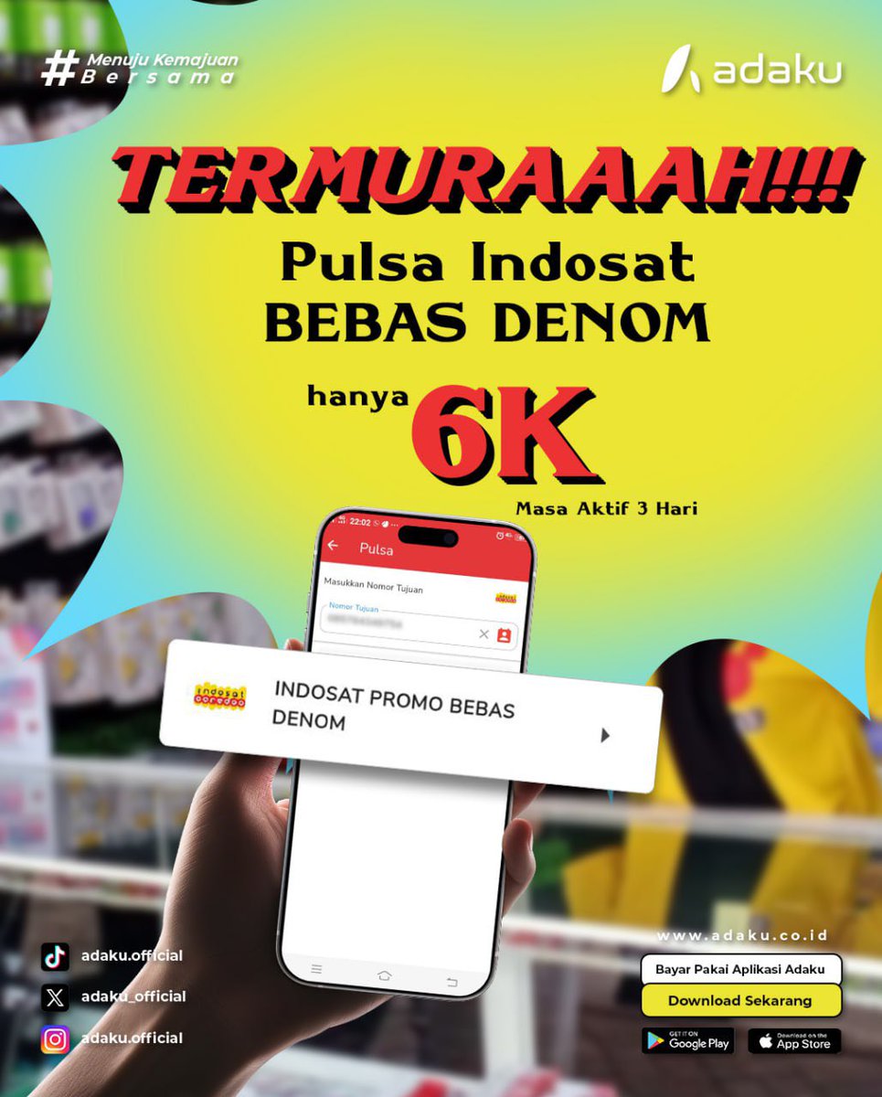 adaku_official's tweet image. 🔥 GILA! PULSA INDOSAT BEBAS DENOM 🔥
Cuma 6K aja, masa aktif 3 hari! 🎉
Hemat maksimal, suka-suka kamu pakainya! 😉
Order di Adaku, gas pol! ❤️

 #PulsaIndosat #PromoHemat