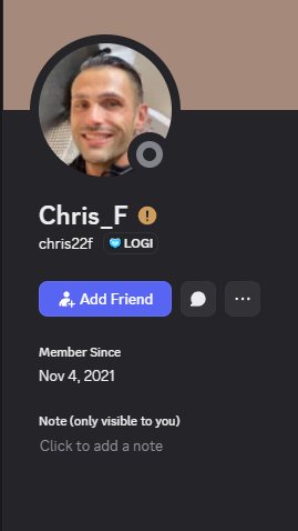Heads up everyone, someone is impersonating me on discord.
My discord @ username doesn't have the words Chris or F in it, so if you see this it IS NOT me. 
Please report to a mod if you see this account
<a href="/discord_support/">Discord Support</a>