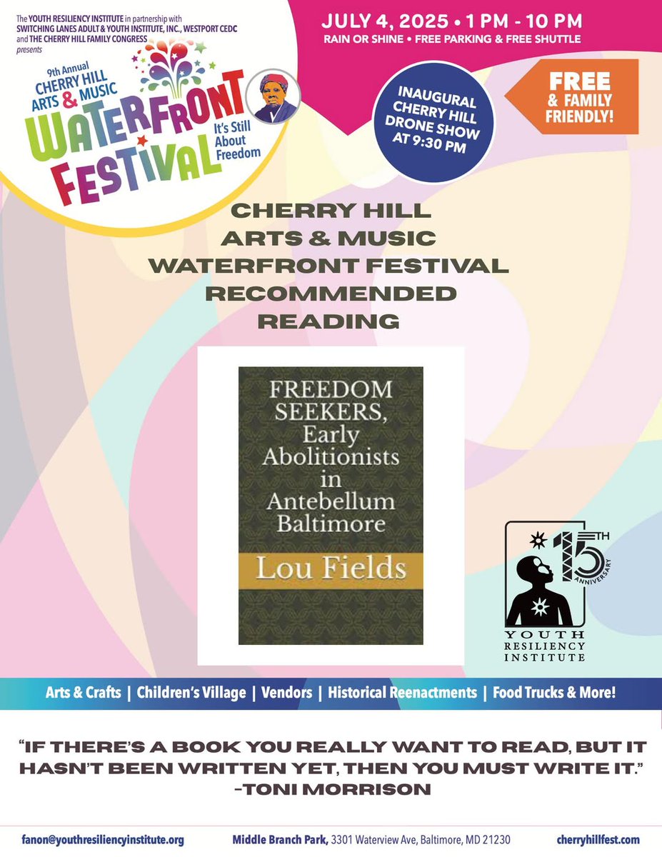#FreeFestival
#itsStillAboutFreedom 
#SouthBaltimoreStrong
#HarrietTubman203
#InauguralDroneShow
#HeritageFestival
#SupportBlackFestivals
#ArtIsEssentialBusiness
#MiddleBranchPark
#HistoricCherryHill
#YouthResiliencyInstitute