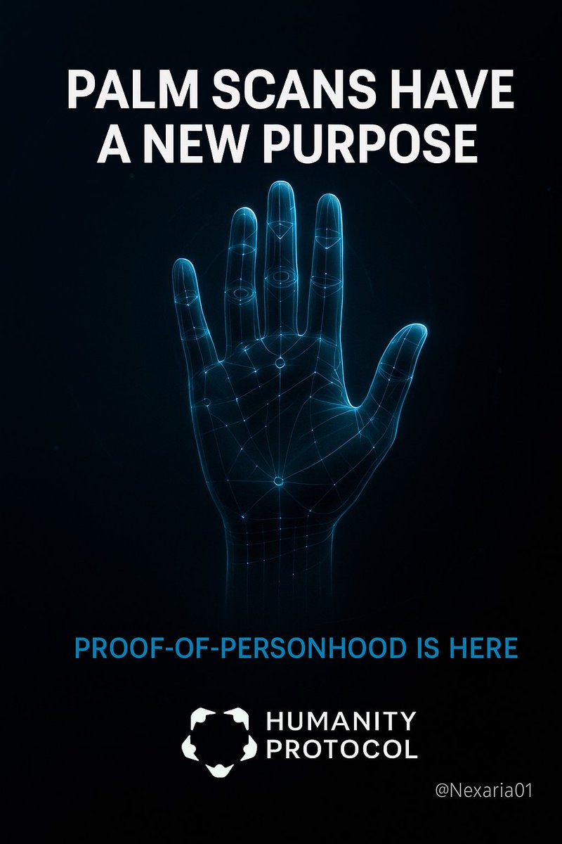 Nexaria01's tweet image. Remember when everyone thought palm scans were just a weird gimmick for Sybil resistance?

That was pre-token, pre-Moongate, pre-listings.

Then whispers of on-chain credentials, fairdrops, and real-world ticketing started swirling…

👇

🧵 1/7
#HumanityProtocol