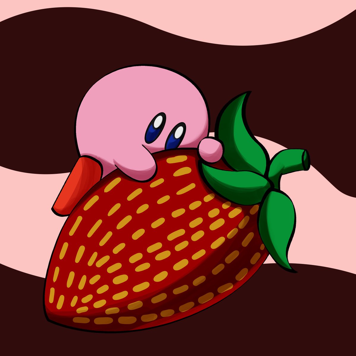 Bluegirlsamsp's tweet image. Kirby got himself a giant sweet strawberry. #Kirby #KirbyDreamBuffet