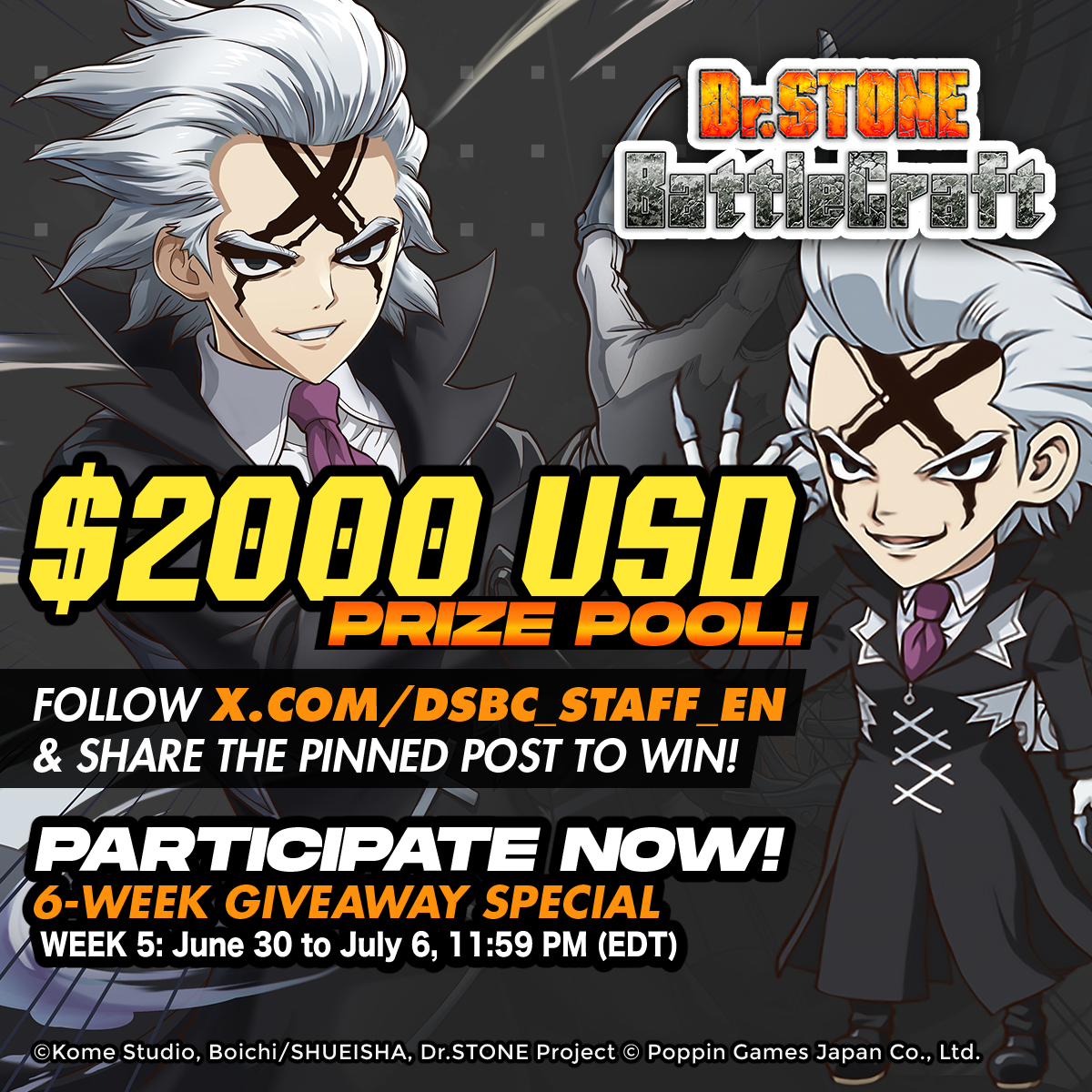 dsbc_staff_en's tweet photo. 🧪💥 There's still some time left to participate in the #giveaway!
Repost and Like our pinned post of this week to participate every week!
You must be following @dsbc_staff_en!

 #DrSTONE_BC
Full rules: https://t.co/Pam6RaTwUh
Winners will be contacted by DM https://t.co/iLpSz4ulCW