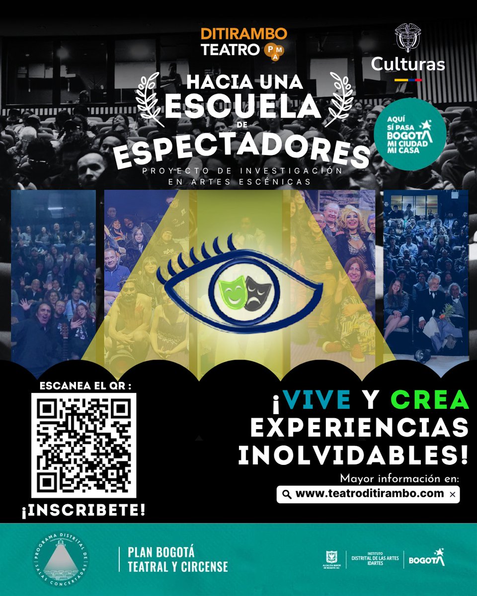 #FelizMiércoles la nueva temporada de #EscuelaDeEspectadores es la experiencia que llevará al público a un otro nivel.
 Participa y disfruta dell teatro en #Bogotá 
<a href="/idartes/">Idartes</a> 
Inscripciones 👇
forms.gle/6WNzUkA69TCdPY…