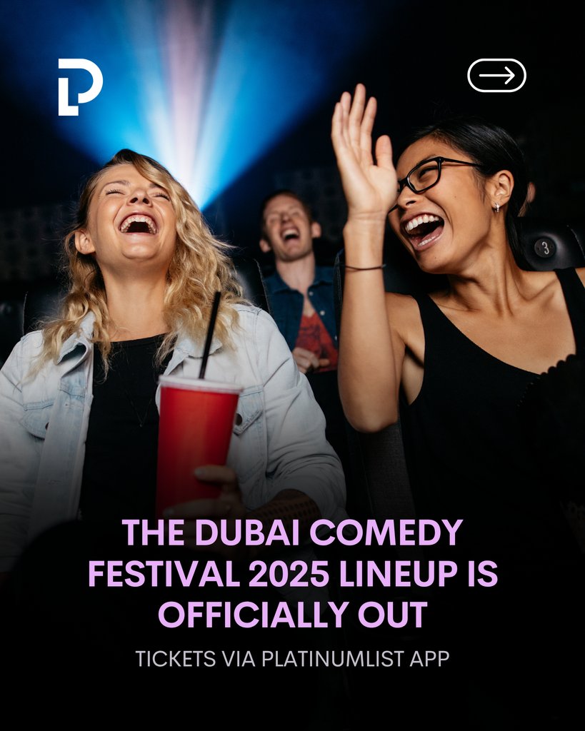 Platinumlist's tweet photo. The Dubai Comedy Festival lineup just dropped, and it’s exactly what we all need right now—lots of laughs with some of the funniest people around! 😂 

🔗 Tickets are now available online, be the first to book via Platinumlist App or Link in Bio. 

#TicketsOutNow https://t.co/MaD9t0VsX2