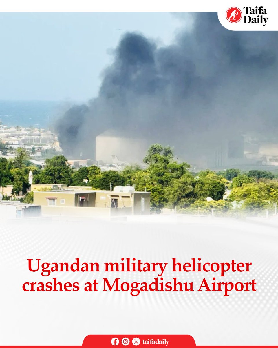 A Ugandan military helicopter with eight people on board crashed and caught fire at Mogadishu's Aden Adde International Airport. Three people escaped with burns and were hospitalized, while five others remain missing, according to Ugandan army officials.

The helicopter had flown