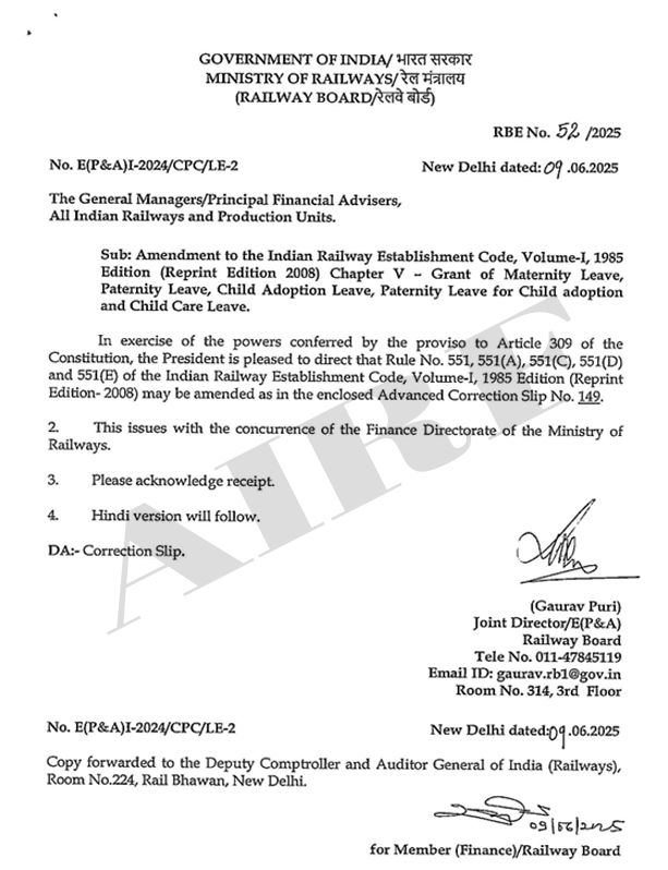 Grant of Maternity Leave, Paternity Leave, Child Adoption Leave, Paternity Leave for Child adoption and Child Care Leave airfindia.org/2025/07/03/gra…