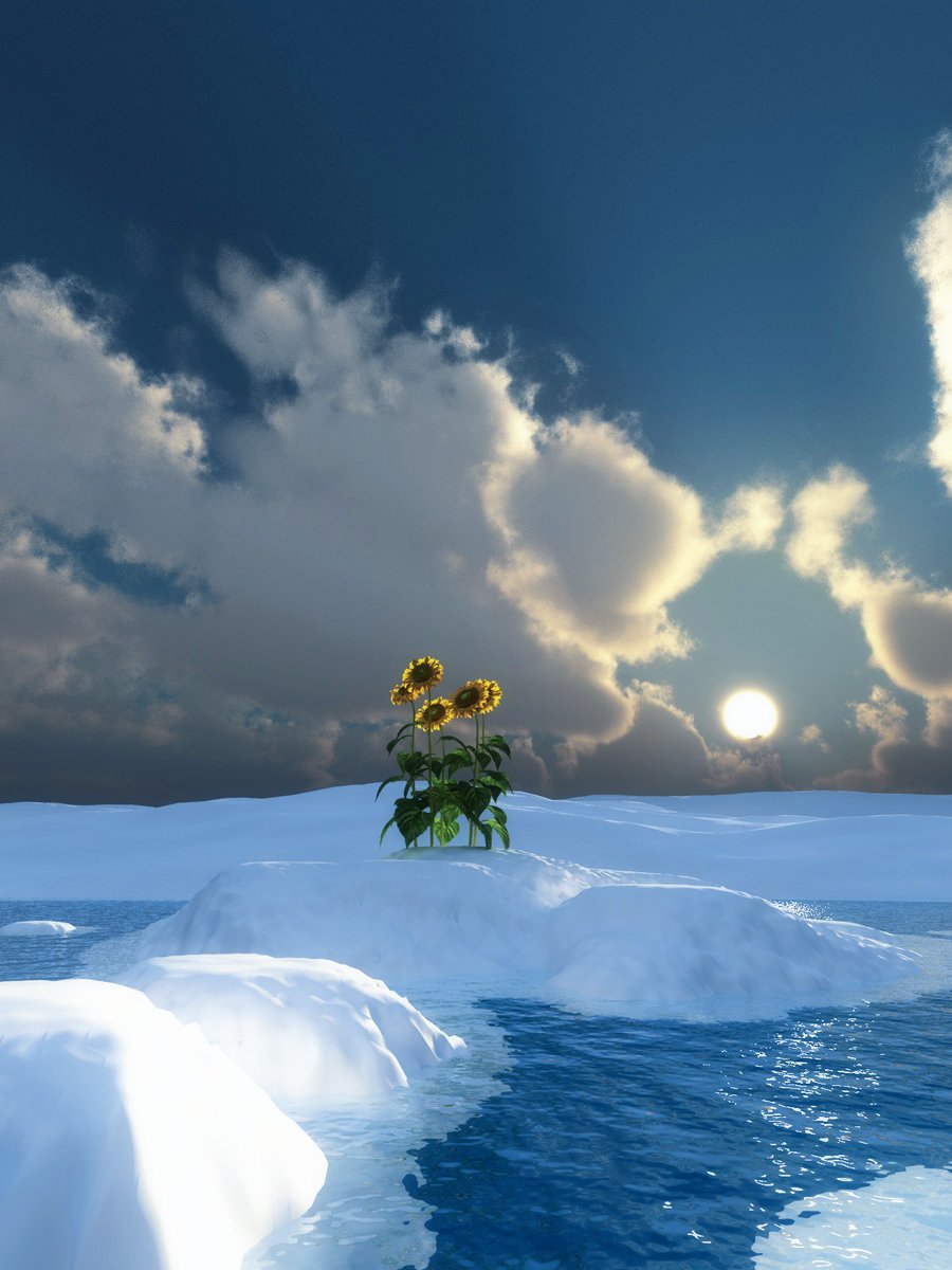 RTechno3d's tweet image. ヒマワリが育つ氷河を作ってみました🌻最後の2枚で迷って色を選べなかったので、同時にポストします。少しでも涼しい気持ちになっていただけたら嬉しいです⛄️❄ #3DCG #Sunflower