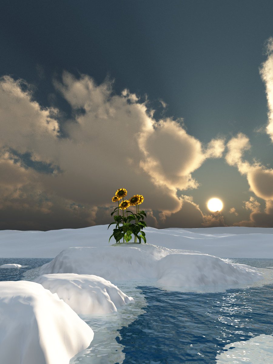 RTechno3d's tweet image. ヒマワリが育つ氷河を作ってみました🌻最後の2枚で迷って色を選べなかったので、同時にポストします。少しでも涼しい気持ちになっていただけたら嬉しいです⛄️❄ #3DCG #Sunflower