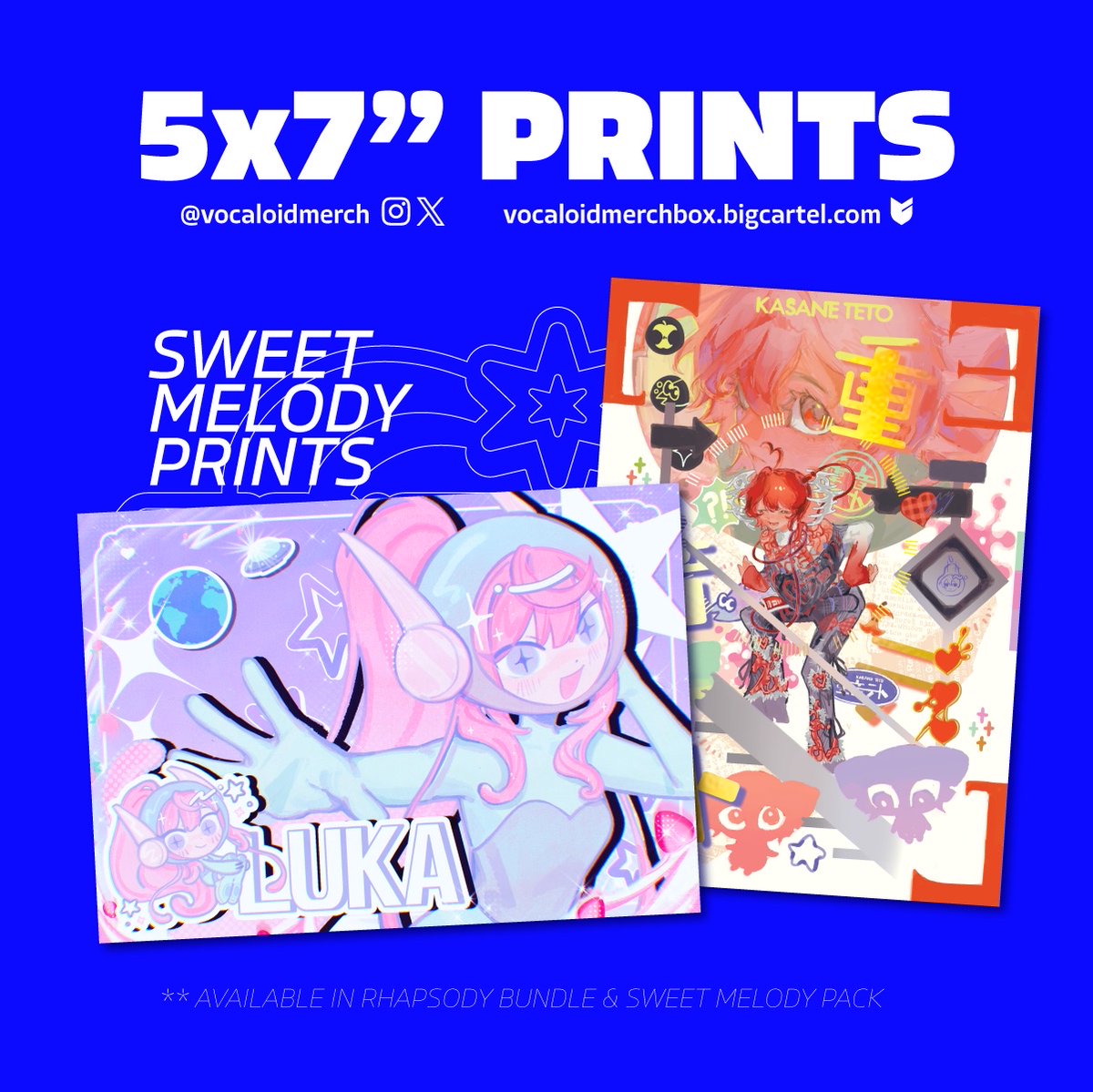 vocaloidmerch's tweet image. βΆ 4 DAYS LEFT | SM PRINTS βΆ
Sweet Melody prints by @netsururuw and @mokkegeko will splatter your world with bliss! Available as part of the RHAPSODY bundle and Sweet Melody Pack.
π INTERNATIONAL: vocaloidmerchbox.bigcartel.com
π UK/EU: rhapsodymerchbox.etsy.com