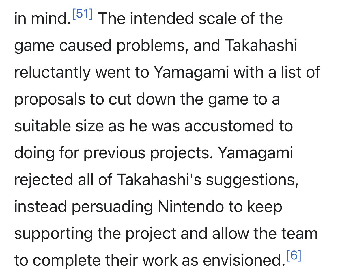 Xenoblade Chronicles was a troubled project that needed more time and support, and Monolithsoft made proposals for cuts and Nintendo said “no just keep making it.” and then they made 4 more games in the series that, again, barely sells more than 2 million if that