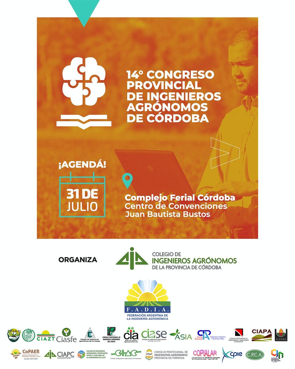 PrensaFADIA's tweet photo. La #FADIA, tiene el agrado de hacer extensiva la invitación cursada por el Colegio de Ingenieros Agrónomos de Córdoba –#CIAPC, para participar del 14° Congreso Provincial de Ingenieros Agrónomos de Córdoba!
Link de Información: https://t.co/o6yPixVkjf https://t.co/8wQjqiLTJ6
