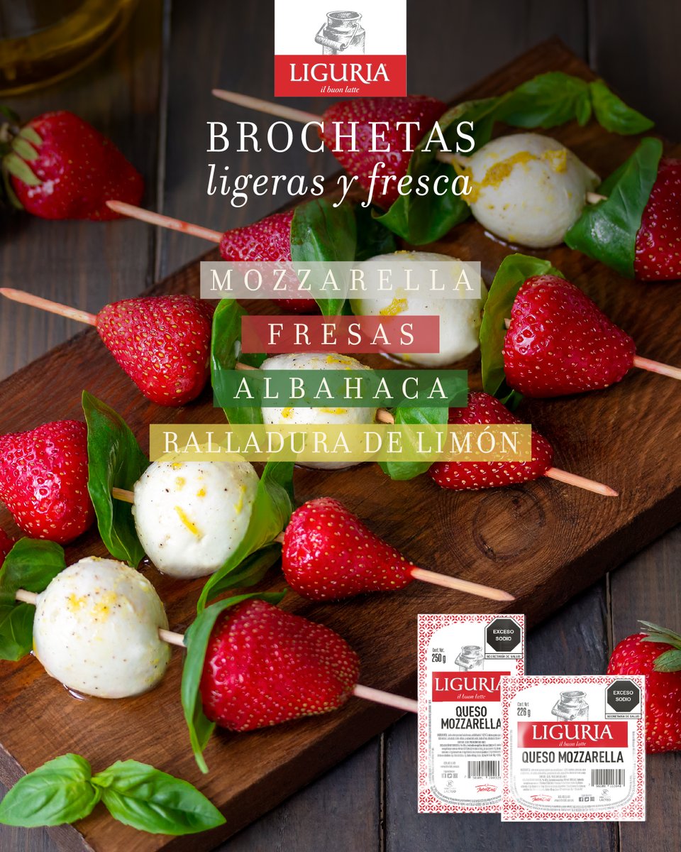 LiguriaQuesos's tweet photo. 🍋 🍓 ¿Antojo de algo fresco y diferente? Prepara unas brochetas de mozzarella fresca con fresas, albahaca fresca y un toque de ralladura de limón amarillo. Una combinación inesperada que sorprende: dulce, herbal y cítrica en un solo bocado. Perfectas como botana ligera o postre. https://t.co/QIveNvn9dB