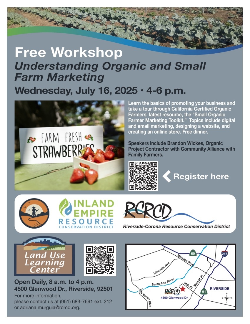 famfarms's tweet image. Please join CAFF, Riverside RCD, and Inland Empire RCD on Wednesday, July 16th, as we discuss the basics of Organic and Small Farm Marketing.
Click the link in our bio or actionnetwork.org/events/underst…