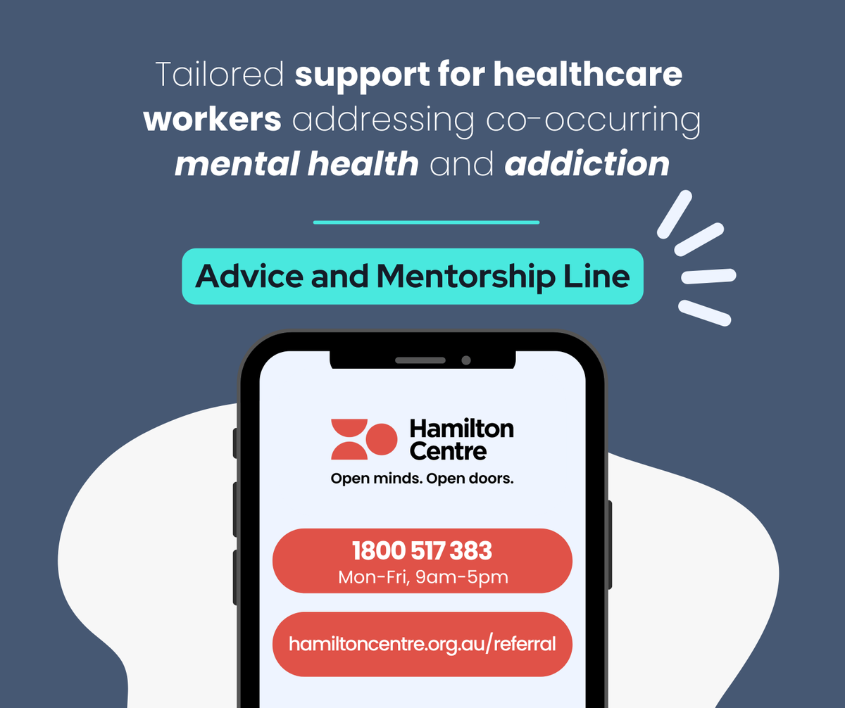 If you’re providing care for people with mental health and co-occurring substance use challenges, we’re here for you! 

Our Advice &amp; Mentorship Line offers support for AOD &amp; mental health workers at all levels. Call 1800 517 383 or submit an info request: hamiltoncentre.org.au/referral