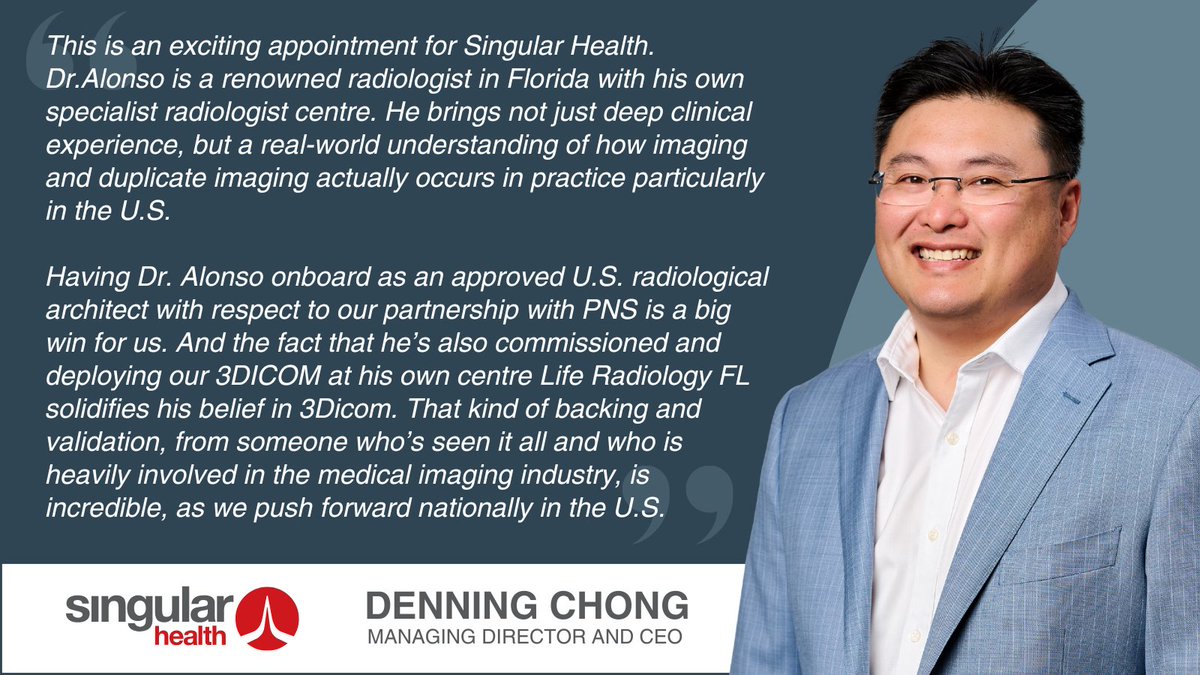 _SingularHealth's tweet photo. Singular Health (ASX: SHG) appoints Dr. Alex Alonso as U.S. Radiology Advisor &amp; deploys 3Dicom at Life Radiology FL. A major step toward clinical validation &amp; U.S. expansion.
📄 Read more: https://t.co/jS0ON3GnEe
#ASX $SHG #healthtech #radiology #3Dicom https://t.co/NLgPm7giod