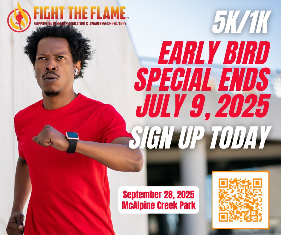 Early bird ends tomorrow
#CRPS #FTF #FTF5k #FightTheFlame #run #walk #mcalpinecreekpark #earlybird