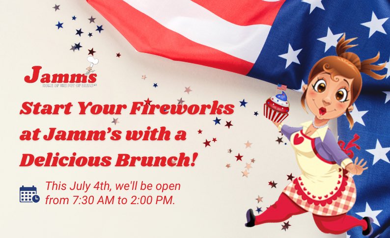 Jamms_LV's tweet photo. This 4th of July, why wait for the evening celebration when you can kick off the day with a hearty, all-American brunch? 🎆🍳

📍1029 S Rainbow Blvd, Las Vegas, NV 89145

#jamms #July4th #brunchrestaurant https://t.co/lzXNkW9fUs