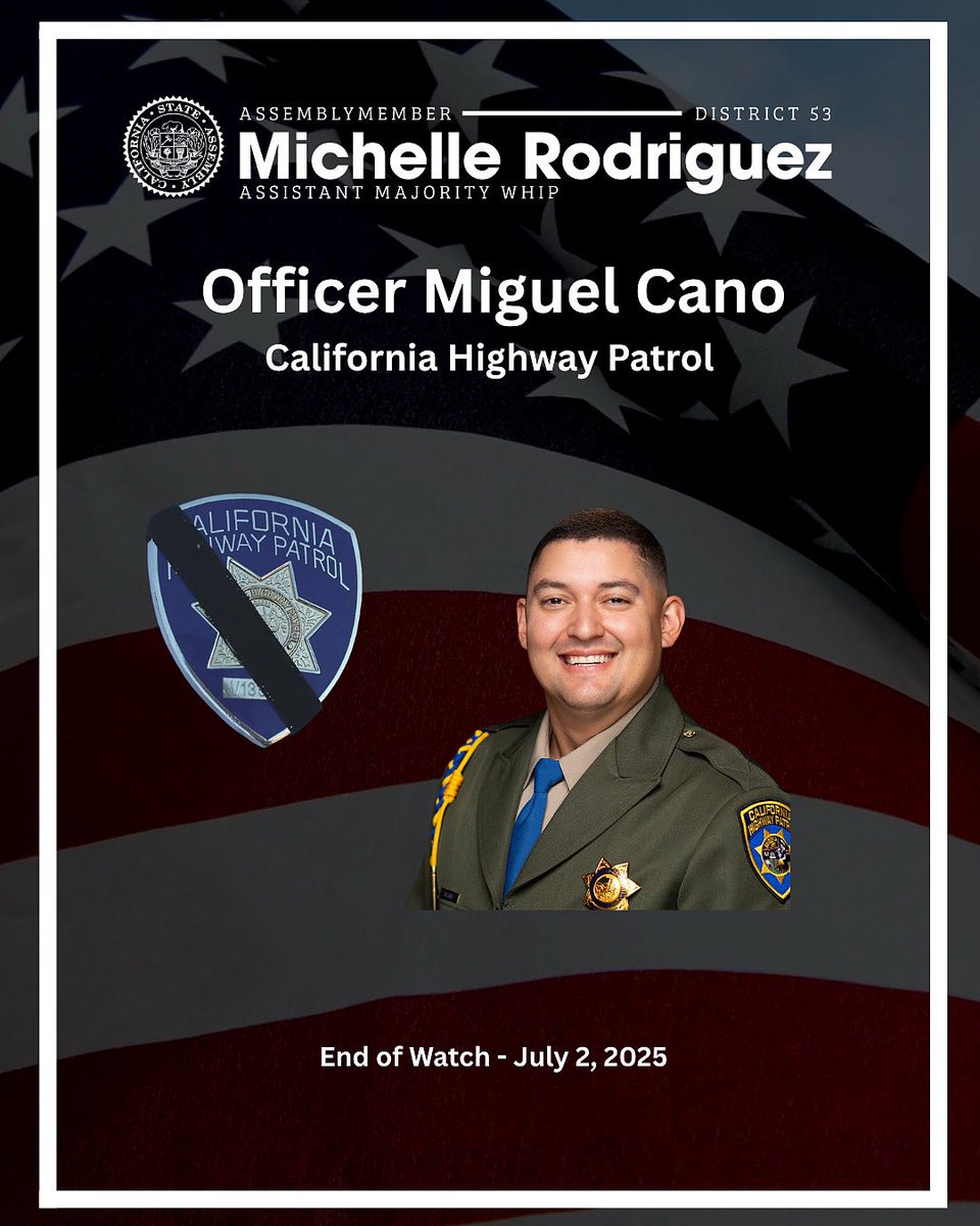 AsmMRodriguez's tweet image. Honoring CHP Officer Miguel Cano — thank you for your service and sacrifice. Our prayers are with his family and loved ones. #ad53