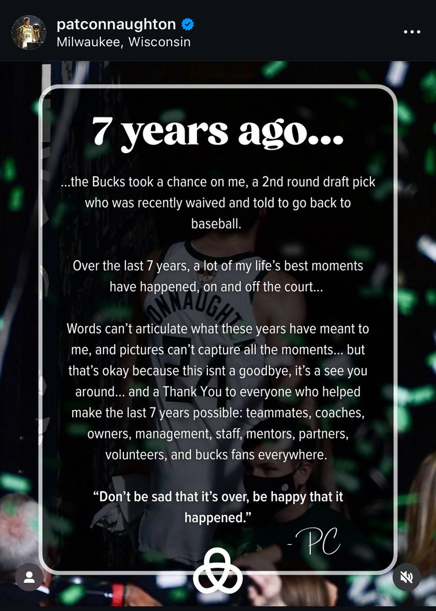 Pat Connaughton says goodbye to Milwaukee 💚