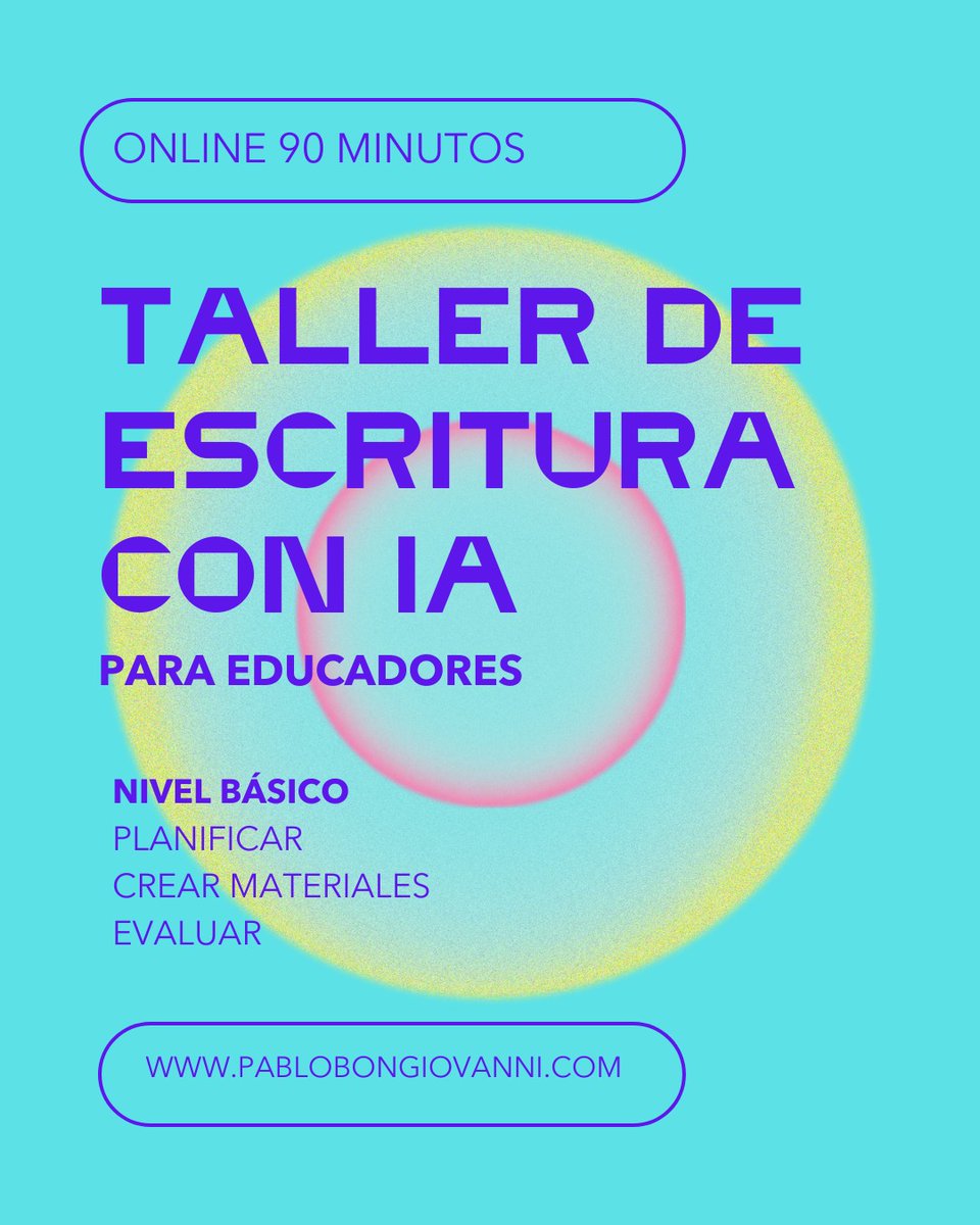 ✍ ⭐ ¿Quieres planificar mejor, crear materiales más rápido y evaluar con nuevas ideas?
Súmate al Taller de Escritura con IA para Educadores 💻 

🟣 Nivel básico
⏱️ Duración: 90 minutos
📚 Aplicable a todos los niveles
🚀 ¡Reserva tu lugar! forms.gle/d6oKyGNiWQSxsT…