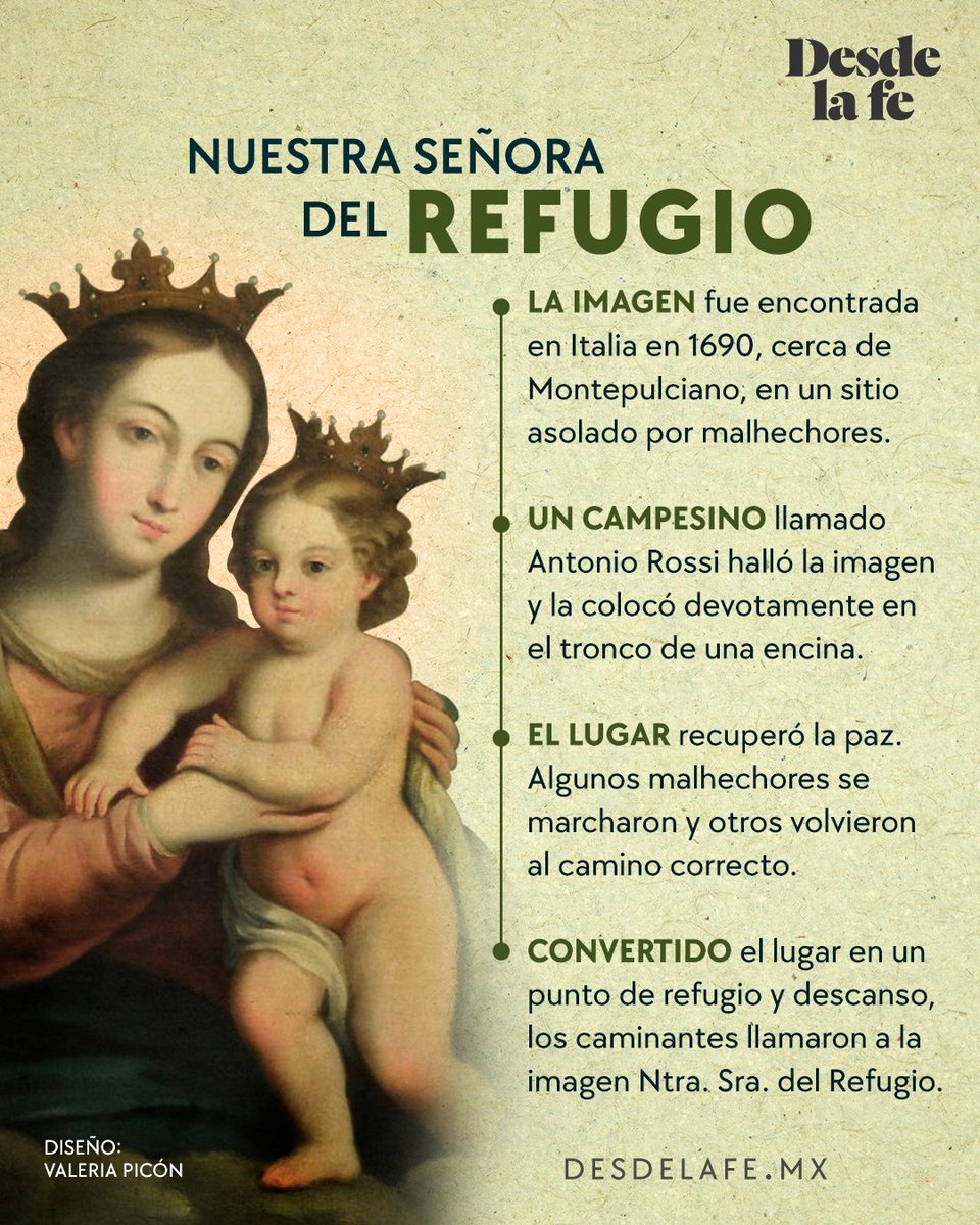 Hoy celebramos a Nuestro Señora del Refugio, una hermosa advocación que nos recuerda el amor protector de nuestra Madre María. 

Cuando sientas algún peligro, recurre a su intercesión y ampárate bajo su abrigo. desdelafe.mx/noticias/sabia…