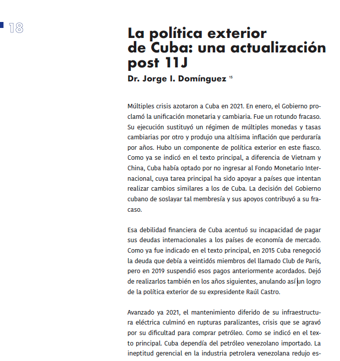 #AnálisisGAPAC 🇨🇺| Consulta "La política exterior de Cuba: una actualización
post 11J" por Jorge Domínguez 

Múltiples crisis azotaron a Cuba en 2021. En enero, el Gobierno proclamó
la unificación monetaria y cambiaria. Fue un rotundo fracaso.
bit.ly/AnalisisCUBA