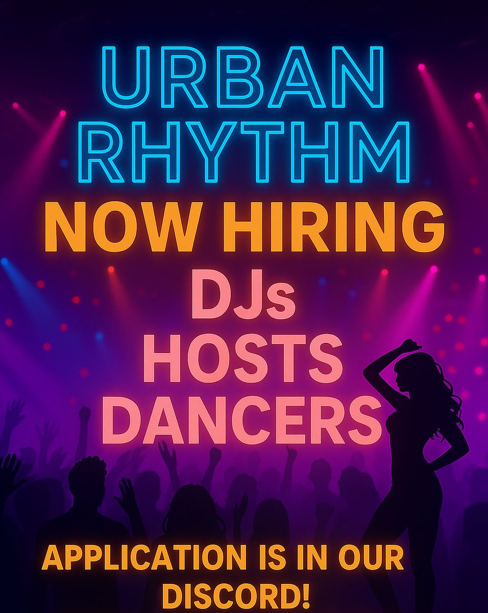 Are you looking for a place to spin your favorite tunes, chit chat with people or dance on occasion? If so, then I have some news for you. WE ARE HIRING!!!  Join our Discord for access to our application. We hope to see you soon at Urban Rhythm!  discord.com/invite/ZCjschm…