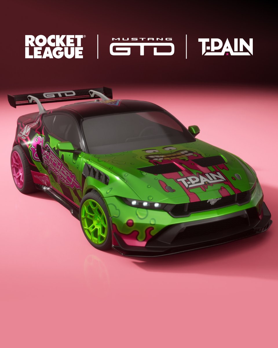 RocketLeague's tweet image. The fastest street-legal Mustang ever made has arrived in Rocket League.
Drift in style with the new Ford Mustang GTD, 2-Tone Wheels, and a custom T-Pain Decal in the Shop now!