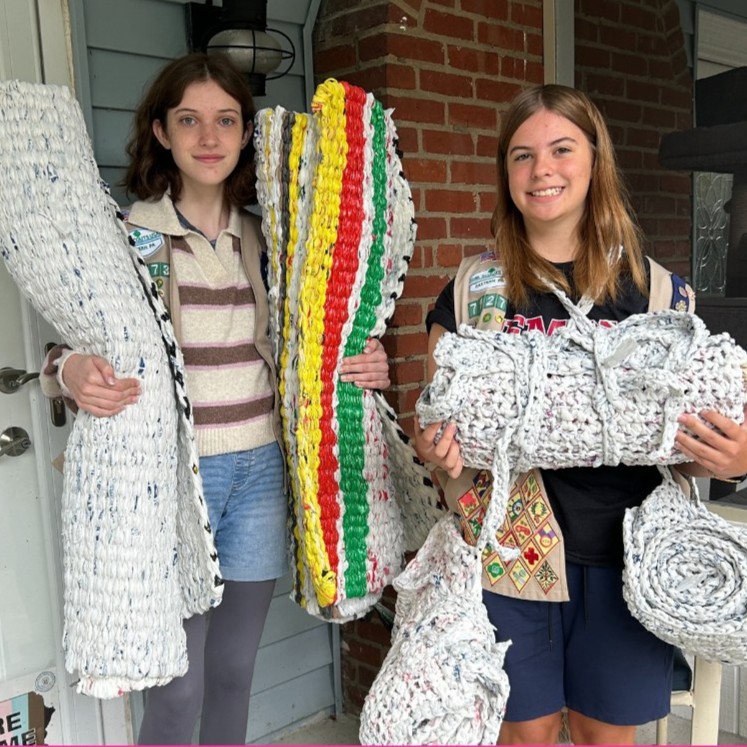 #gsSilverAward Spotlight: Congratulations to Keira and Fiona for turning plastic bags into sleeping mats to support people experiencing homelessness. Your creativity and compassion inspire us all. 💙 Via: gsep #GirlScoutsGiveBack