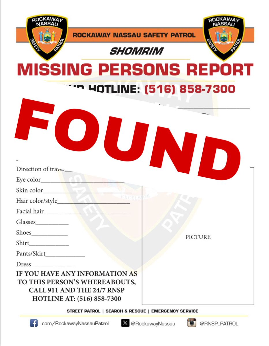 RNSP (@rockawaynassau) on Twitter photo RNSP units alongside <a href="/lcswshomrim/">LCSW/Shomrim</a> assisted <a href="/COBCchaverim/">Chaverim Of Bergen County</a> in searching for a #SpecialCatagory #MissingPerson this past Friday night. Much thanks to this effort in #collaboration with <a href="/EnglewoodNJPD/">Englewood, New Jersey Police</a> and the office of Mayor <a href="/Michael_Wildes/">Michael Wildes</a>, the #MissingPerson was found safe and RNSP units alongside <a href="/lcswshomrim/">LCSW/Shomrim</a> assisted <a href="/COBCchaverim/">Chaverim Of Bergen County</a> in searching for a #SpecialCatagory #MissingPerson this past Friday night. Much thanks to this effort in #collaboration with <a href="/EnglewoodNJPD/">Englewood, New Jersey Police</a> and the office of Mayor <a href="/Michael_Wildes/">Michael Wildes</a>, the #MissingPerson was found safe and
