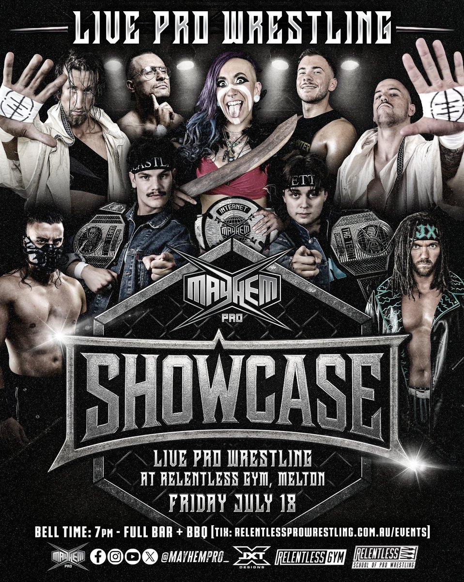 MayhemPro_'s tweet photo. In just over 2 weeks time!
Mayhem Pro is BACK with: SHOWCASE

Live Pro Wrestling at Relentless Gym, Melton

Featuring a huge championship on the line in our main event!

Don't miss it!

Friday July 18
Full Bar &amp; BBQ

🎟️: https://t.co/iKEfzBD1JQ
(NEW LINK) https://t.co/y4JXj7rXzj