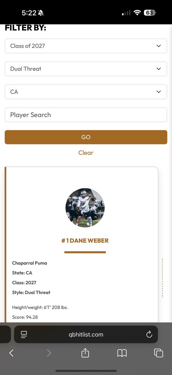 Dane Weber (@daneweber08) on Twitter photo Thank you <a href="/QBHitList/">QBHitList.com</a> for ranking me THE #1 Dual Threat Qb In California.
#AG2G #keepworking <a href="/CoachReyes_/">Johnathan Reyes</a> Thank you <a href="/QBHitList/">QBHitList.com</a> for ranking me THE #1 Dual Threat Qb In California.
#AG2G #keepworking <a href="/CoachReyes_/">Johnathan Reyes</a>
