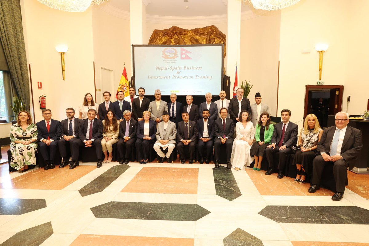 Rt. Hon. Prime Minister Mr. K P Sharma Oli addressed members of Spanish business community at an interaction programme organized by the Embassy of Nepal in Madrid. 

At the programme, the Rt. Hon. Prime Minister highlighted the investment opportunities and urged the Spanish